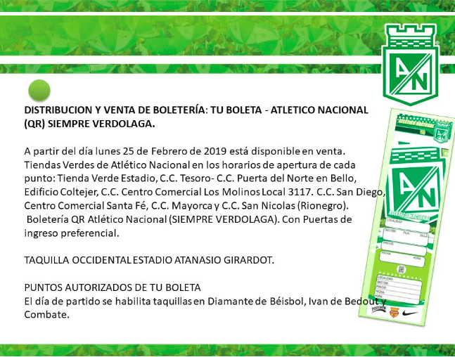 Buy tickets for the Atletico Nacional matches