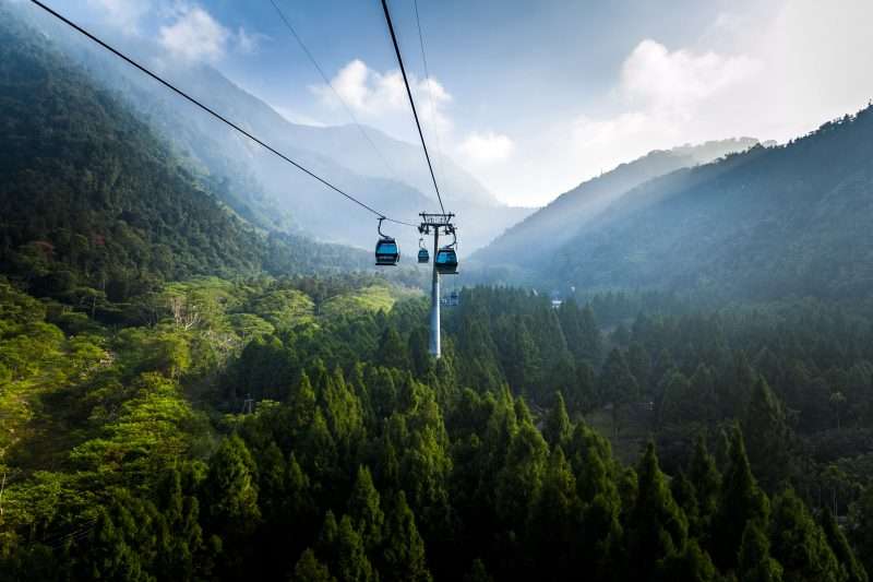 Metrocable Medellin Colombia, Public transportation system that transports people in cabins hanged to a cable rope to get through the beautiful green mountains