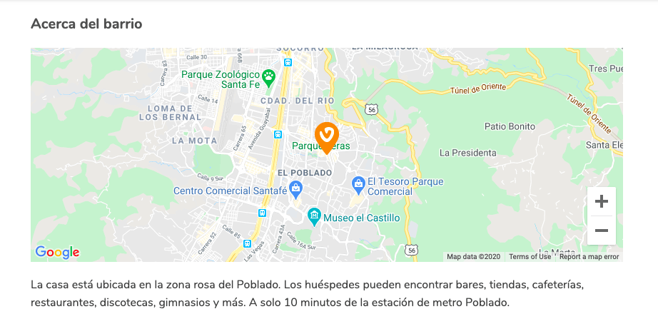 Página de una casa en Medellín en getvico.com con su ubicación exacta en GoogleMaps